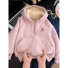 羊驼绒 女童加绒外套秋冬款2025新款女大童冬季加厚连帽开衫卫衣