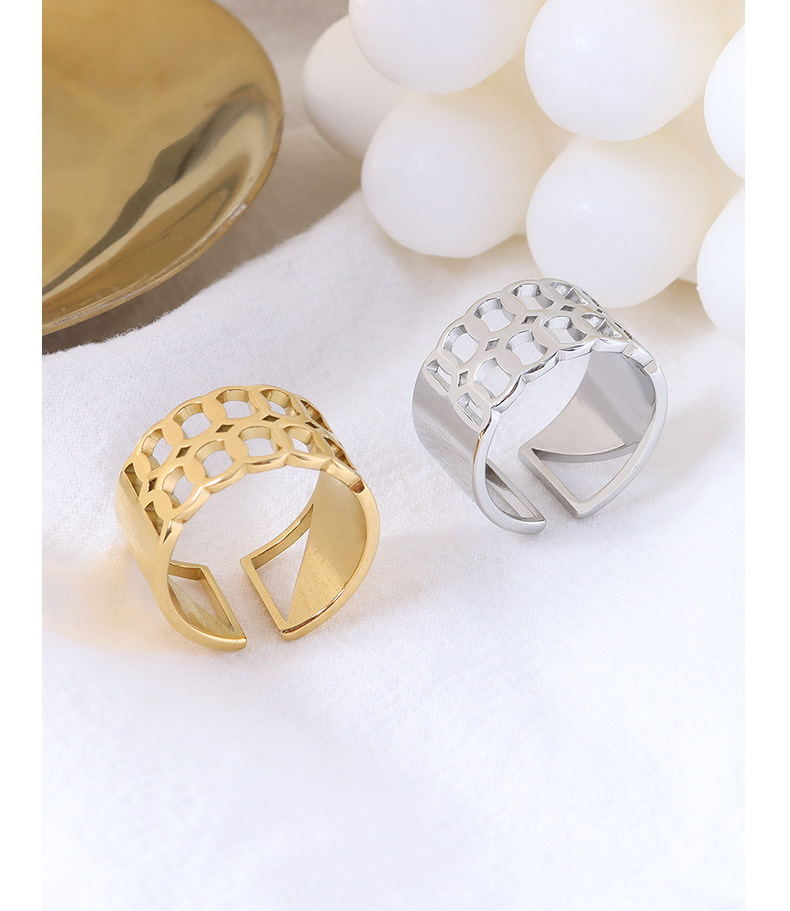 Trendy Ins Cutout Honeycomb Geometric Stitching Open Design Ring Plated 18 Real Gold Men And Women Ring Ornament A250 display picture 8