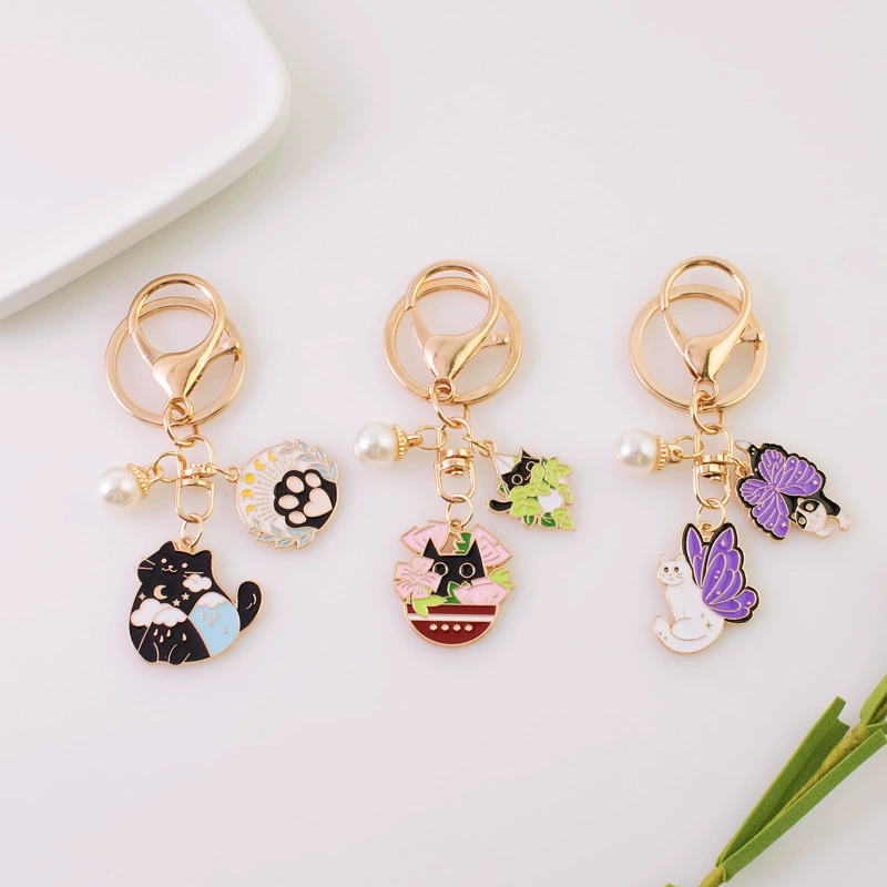 Metal keychain, creative flowerpot, pendant for beloved, new collection, pet, cat