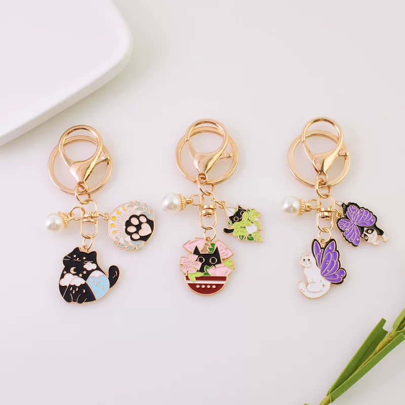 Metal keychain, creative flowerpot, pendant for beloved, new collection, pet, cat