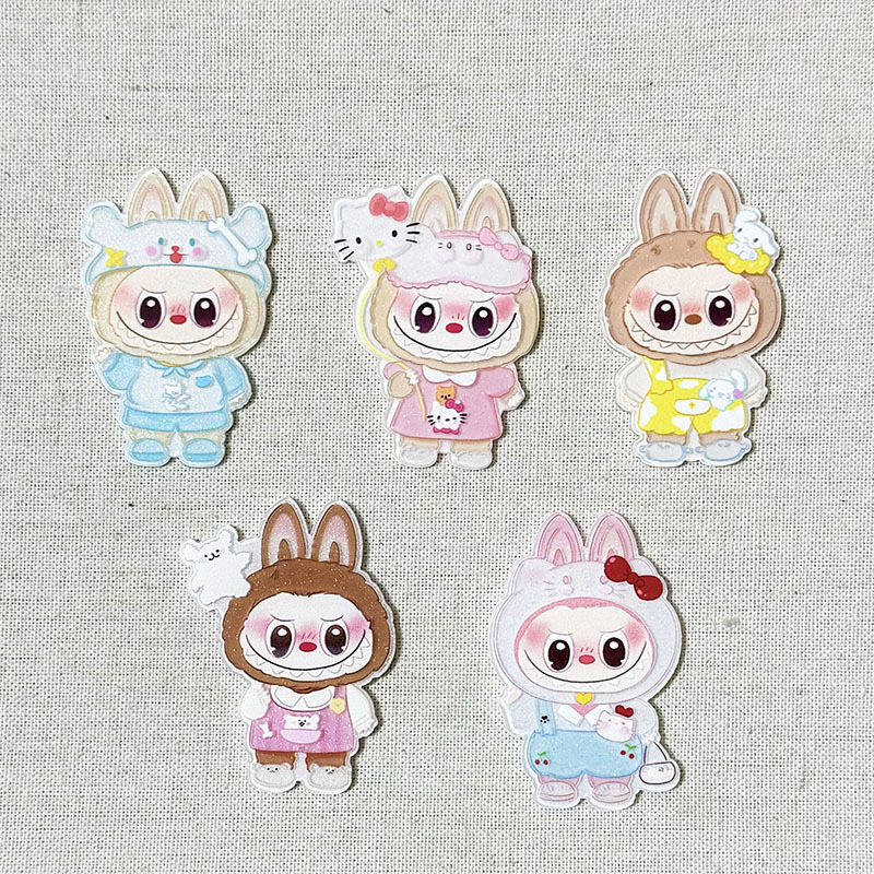 Acrylic Cute Cartoon Labubu DIY Patch Hairpin Brooch Refrigerator Magnet Decoration Student Bag Accessories