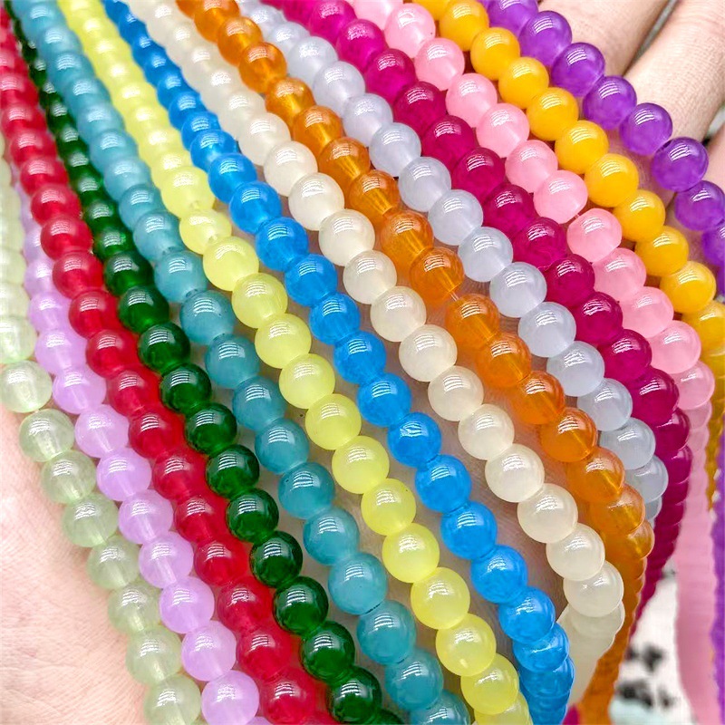 Perlas redondas de vidrio de jade de imitación de vidrio vidriado de 6 mm collar de pulsera de pulsera DIY hecho a mano accesorios de colgante de oreja