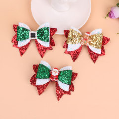 Amazon 子供用クリスマススタイル蝶結びエッジヘアアクセサリーグリッタースパンコールグリッターベビーヘアピン