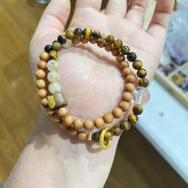 文创老山檀配黄虎眼发晶九条经文玩佛珠念珠手串国潮风手链民族风