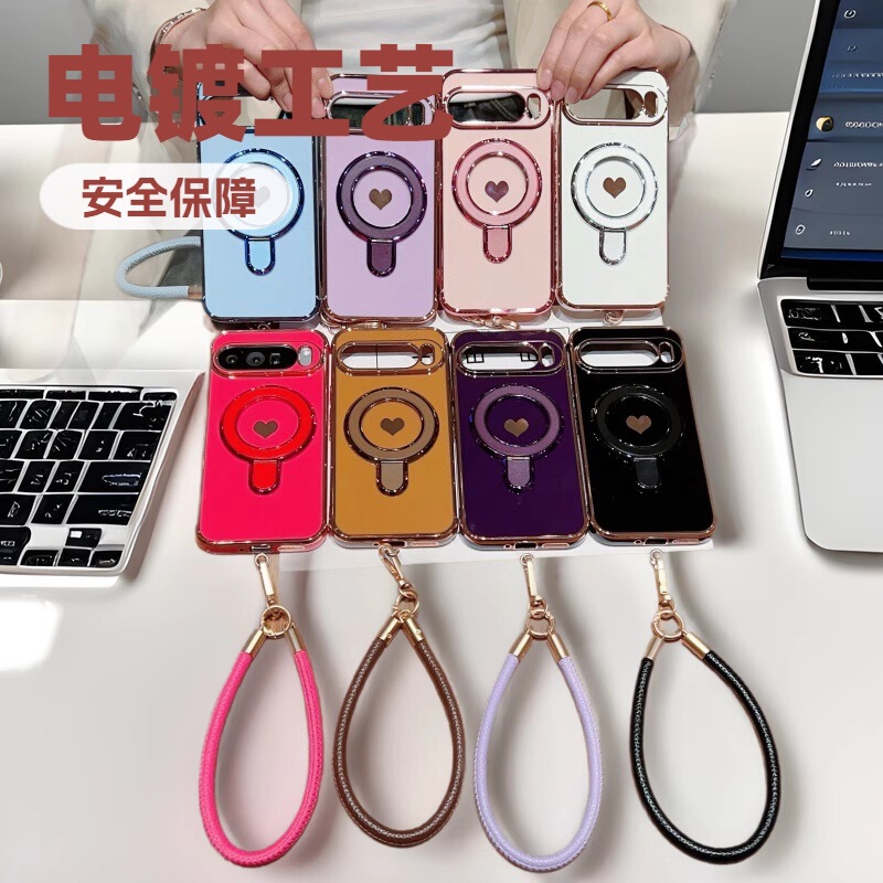 New Electroplated Side Heart-Shaped Case Suitable for Pixel 11Pro XL Phone Case with Metal Stand Google 10 Protective Cover