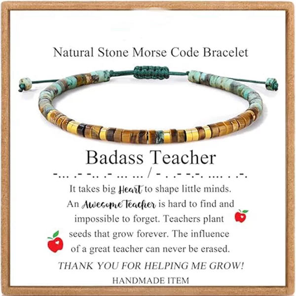 European and American Morse Code Inspired Bracelet, Adjustable Natural Beaded Wrap Bracelet with Card, Women's Gift Bracelet