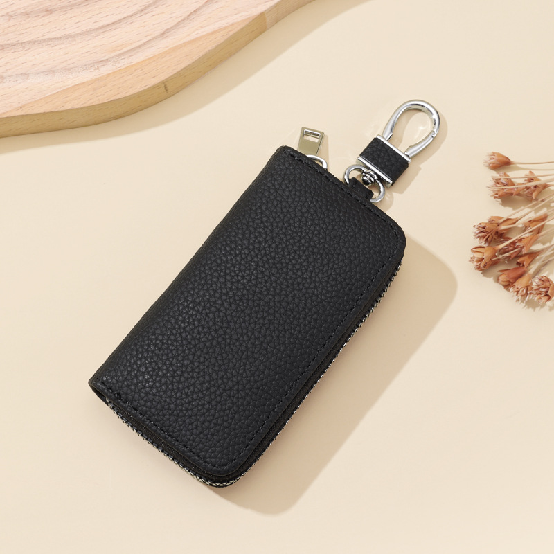 Bolsa de llaves de automóviles domésticos litchi de gran capacidad para hombres y mujeres, bolsa de llaves con cremallera de cintura