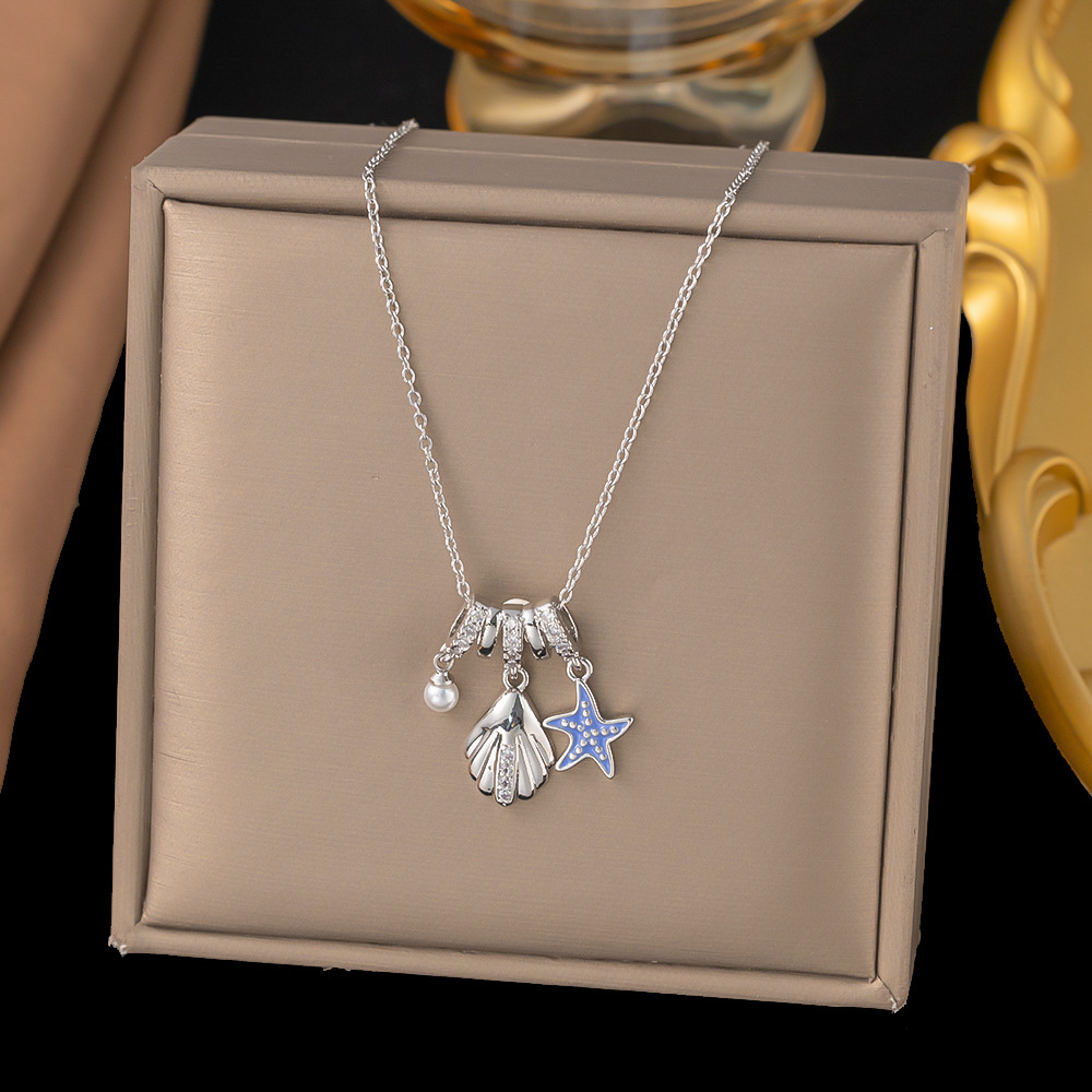 【8265】불가사리 진주조개 목걸이【실버】