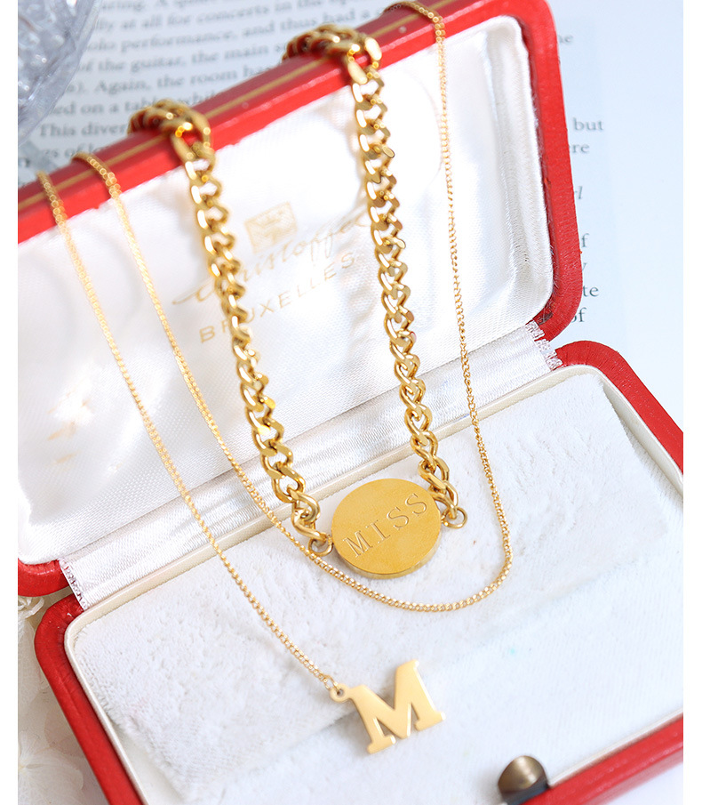 1 Piece Elegant Round Letter Titanium Steel Plating Necklace_colorza_4