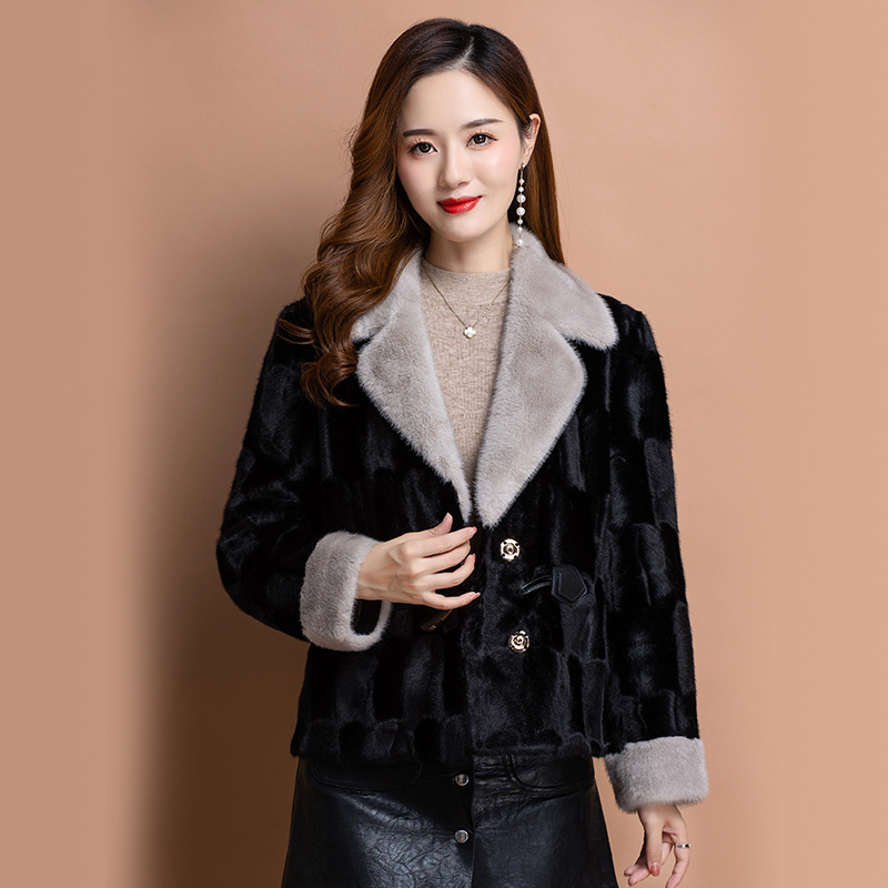 批发专柜款妈妈水貂毛貂绒高档皮草女冬装短款海宁貂皮大衣外套