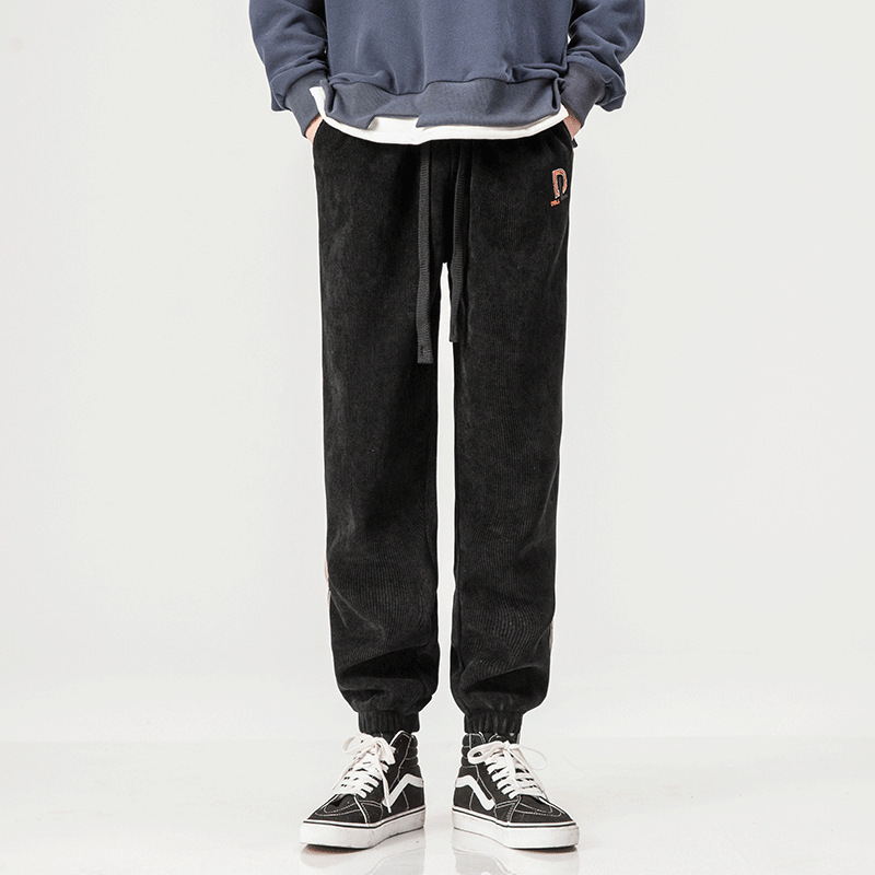 Trendy Brand ins Velvet Casual High Street Ribbon Nail Trousers Men's Loose Sweatpants Foot Zipper Slit Sports Pants