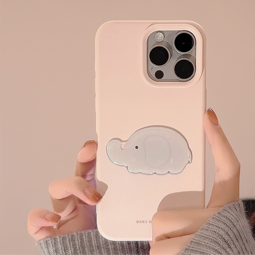 Estilo ins tridimensional lindo elefante gris grande para iPhone 16ProMax funda para teléfono móvil 13 Apple 15/14 Silicona mujer