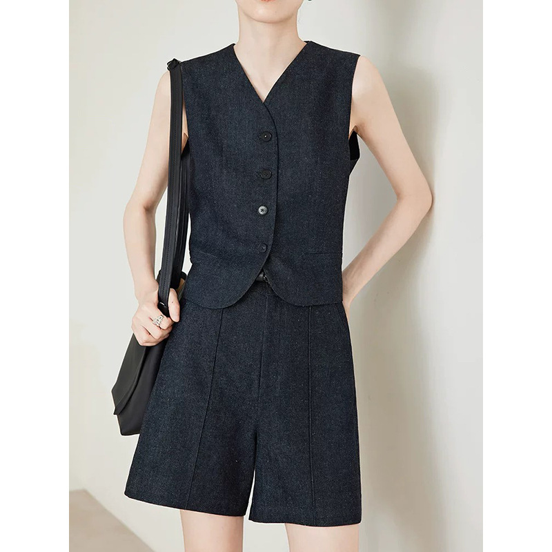 in stock manufacturers wholesale Denim vest women's new primary color Denim shorts sleeveless vest vest shorts suit