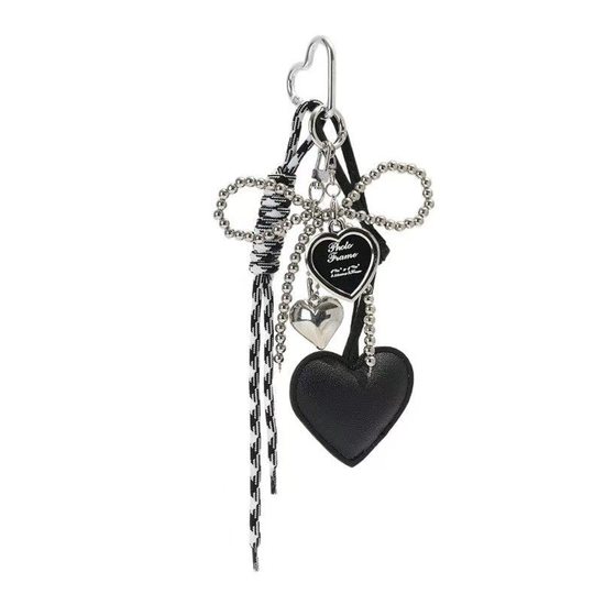 Cute Girl's Heart Silver Bead Bow Miu Bag Pendant Leather Love Super Beautiful Keychain Hanging