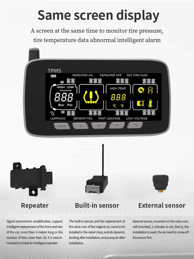 Truck and Mining Vehicle Tire Pressure Monitoring Instrument Tpms Universal Built-In and External Pressure Sensor Tire Pressure Detection System