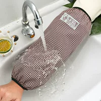 Водонепроницаемые рукава для женщин, классическая клетка, универсальные для всех сезонов, корейский стандартный принт медведя Дуду, антигрязевые, антигрязевые и износостойкие рукава для работы по дому.