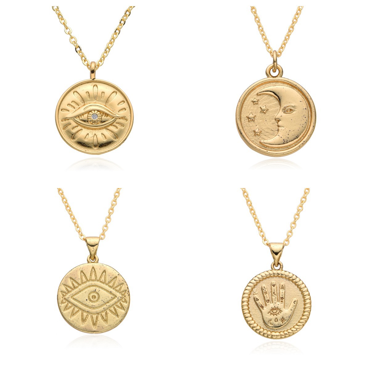 Collana con moneta in ottone placcato oro con ciondolo a forma di occhio di sole INS per uomo e donna_voghion.com