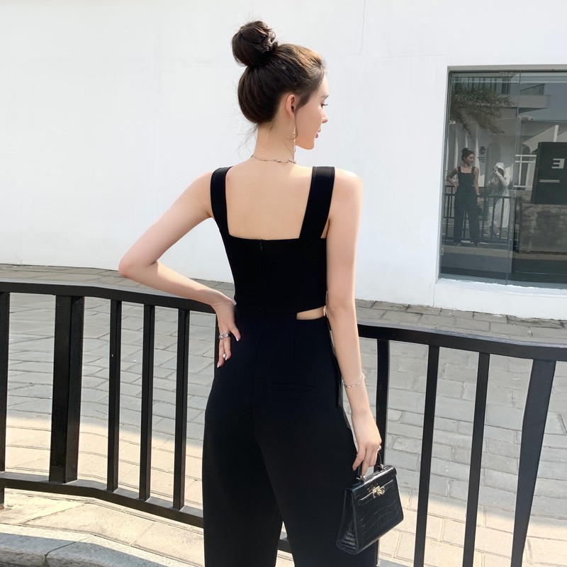 Hollow-out cintura Honda de una pieza de las mujeres 2023 Nuevo diseño de cintura alta suelta sentido suspender pantalones de pierna ancha mono
