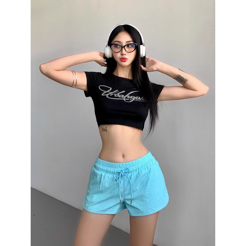 Workwear Sports Shorts for Women, Summer New Style, Loose Quick-Dry Running Fitness Shorts, Low-Waist Trendy Hot Pants for Students