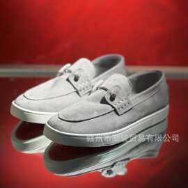 cl andgz红底鞋灰色磨砂皮五金钻扣一脚蹬男鞋圆头套穿船鞋休闲鞋