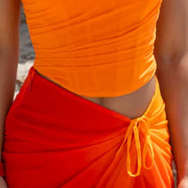 欧美跨境2023新款抹胸上衣开叉不规则半身裙长裙系带两件套女装