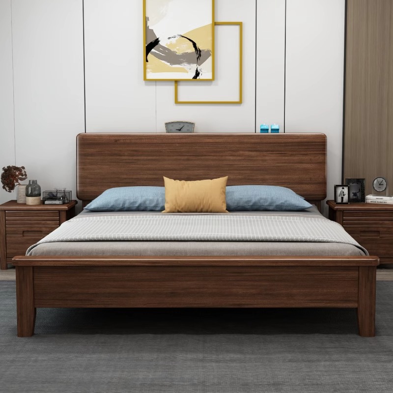 北歐胡桃木實木床高箱經濟型儲物床輕奢現代簡約雙人床1.8主臥床