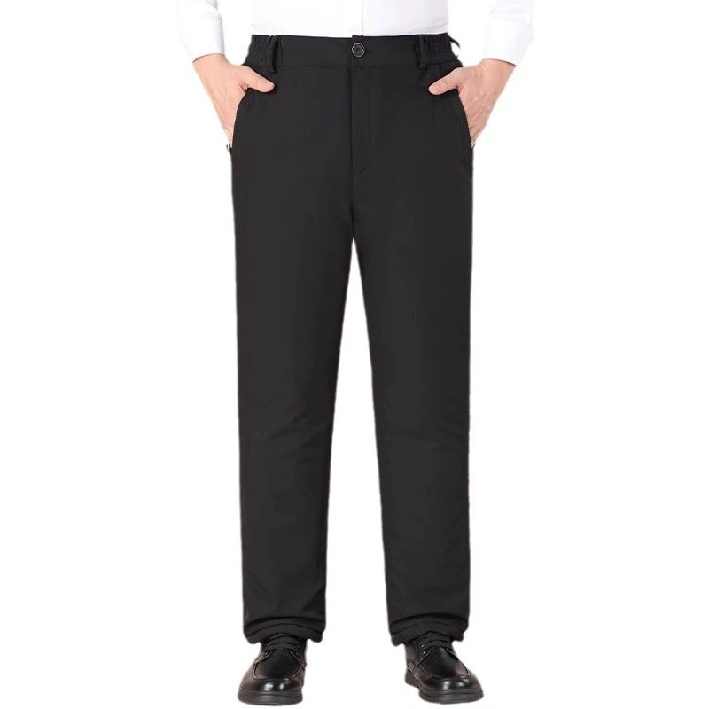 Папа одеваются зимние хлопчатобумажные брюки снаружи бархат утолщенные прямые теплые брюки среднего и пожилого возраста мужские повседневные брюки зимняя одежда