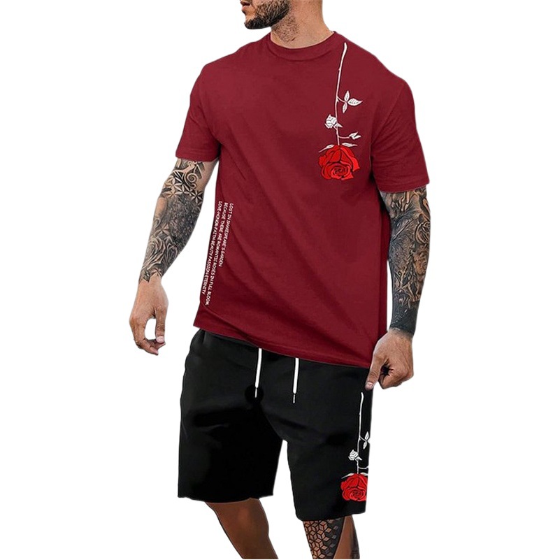 2023 camiseta de moda de verano corriendo fitness cuello redondo manga corta 3D impresión de los hombres de comercio exterior traje de Deportes de calle