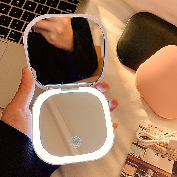 Cross-Border Double-Sided Led Makeup Mirror with Light, Rechargeable, Customizable, Magnifying Mirror, Portable Folding Small Mirror