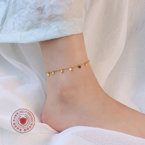 European and American Instagram-style jewelry leg chain round pendant tassel anklet titanium steel 18k gold foot jewelry beach accessory S113
