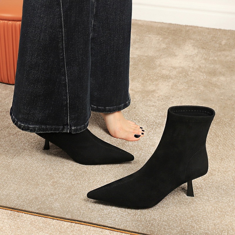 2738-1 French Classic Retro Style Suede Pointed Toe Slim Boots Single Boots Thin Medium Heel Versatile Maillard Short Boots for Women 2738-1 French Classic Retro Style Suede Pointed Toe Slim Boots Single Boots Thin Medium Heel Versatile Maillard Short Boots for Women