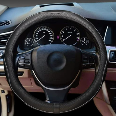 simple windmill handle cover non-slip | Steering wheel cover - o-type-nappa-leather-black-line-gray-strip-38cm