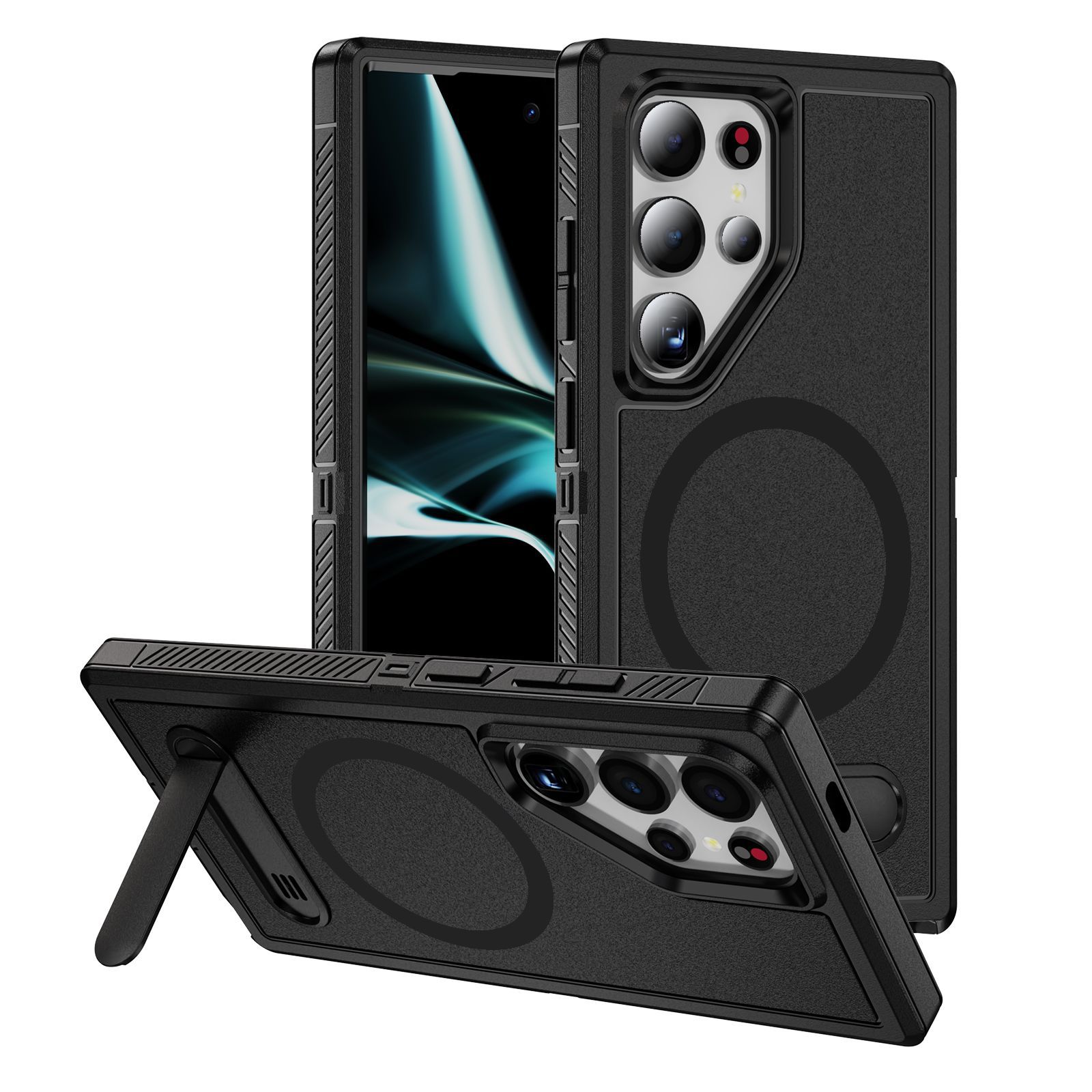 Adecuado para Samsung S25ULTRA Guardian Soporte magnético Estuche para teléfono móvil S24 Estuche protector S23 resistente de doble capa a prueba de caídas
