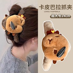 秋冬毛绒花生瓜子抓夹女大号可爱气质发夹后脑勺盘发头饰鲨鱼夹子