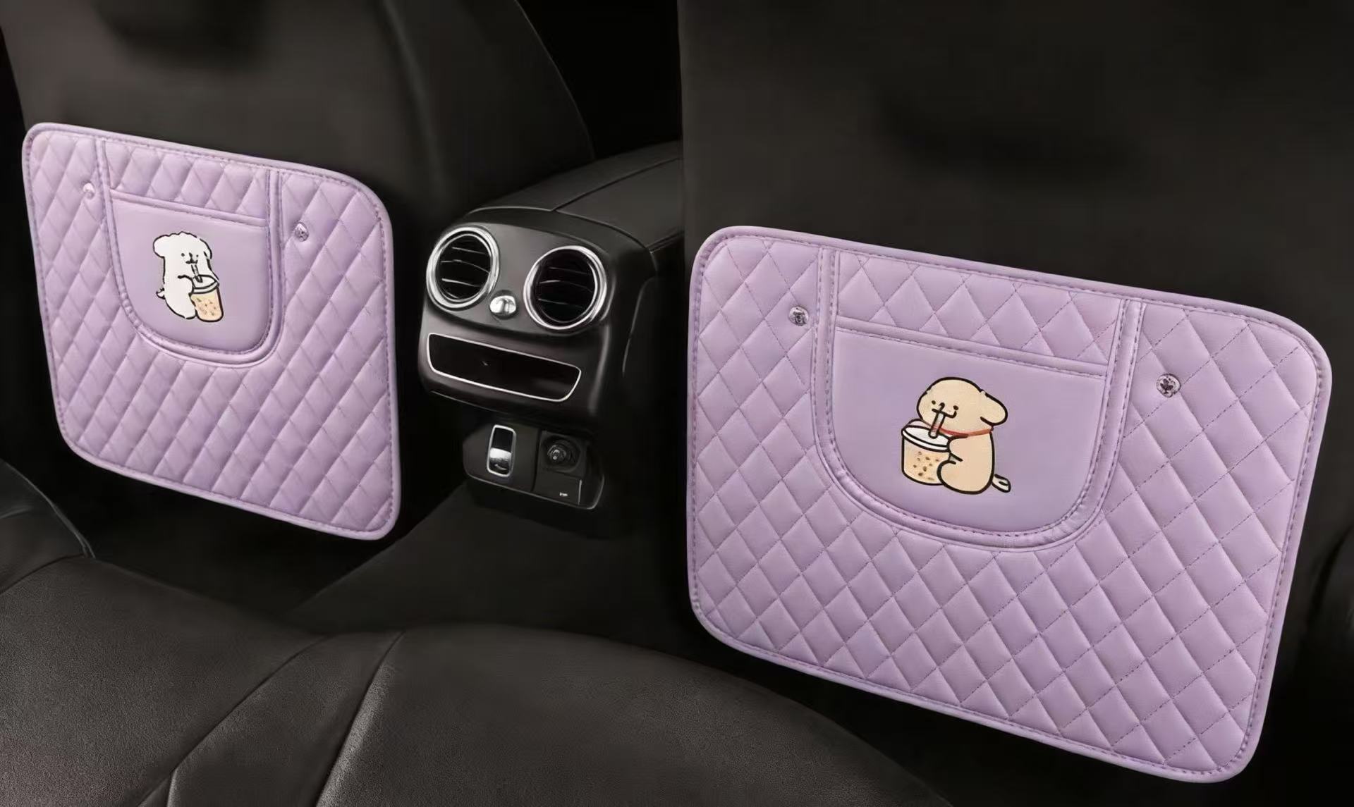 Simple cartoon car seat back anti-kick cushion car seat back anti-pollution cushion belt storage belt back pocket suspension type