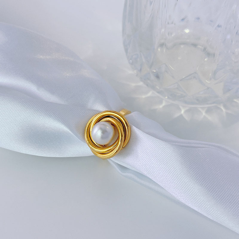 Daily Occasion 304 Stainless Steel Material Vacuum Plating PVD Coated Real Gold Plated 18K Gold Round 304 Stainless Steel Retro Simple Style Waterproof Non Tarnish Rings