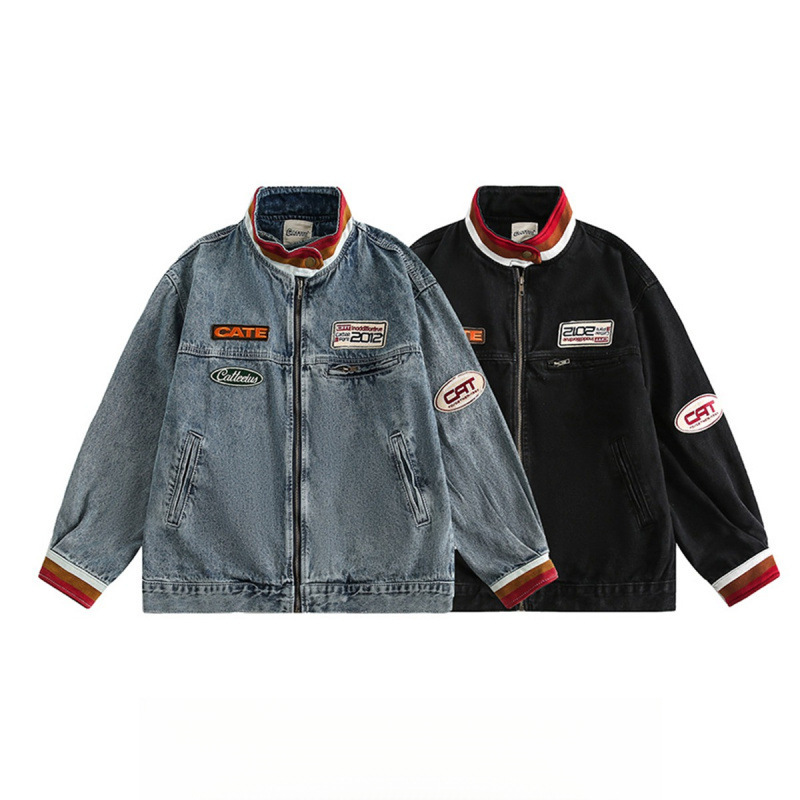 Stand Up Collar Denim Jacket Men's Fashion Brand Retro High Street Hooligan Handsome Niche Motorcycle Jacket Top_voghion.com