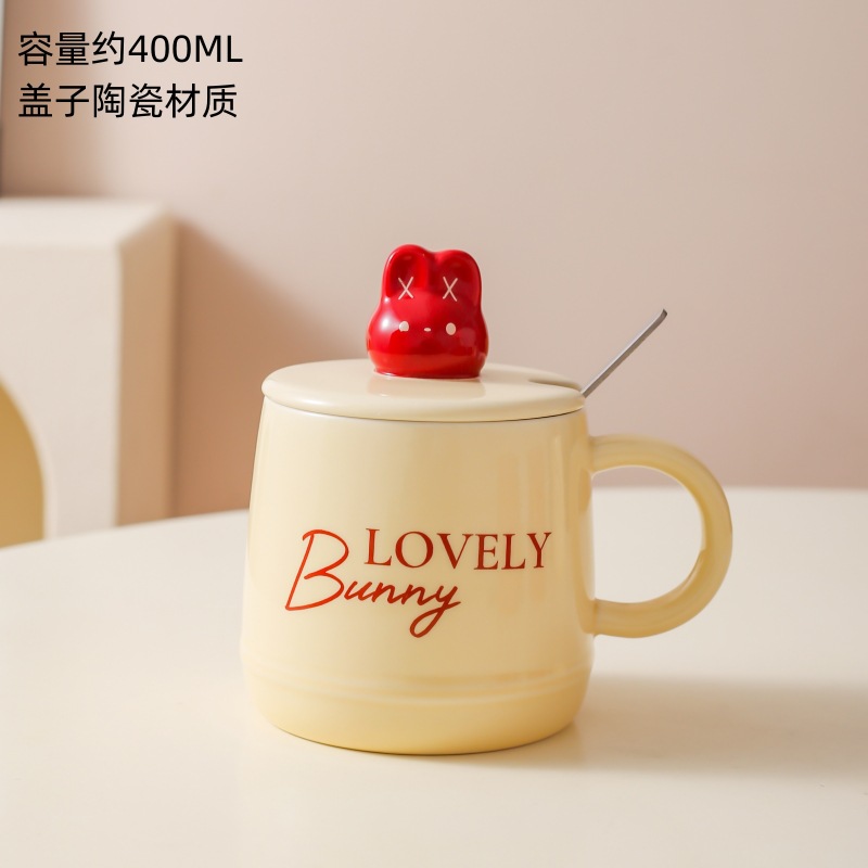 Caricatura encantadora conejo cerámica taza de leche casera taza de desayuno con tapa de regalo taza de agua taza de café pareja