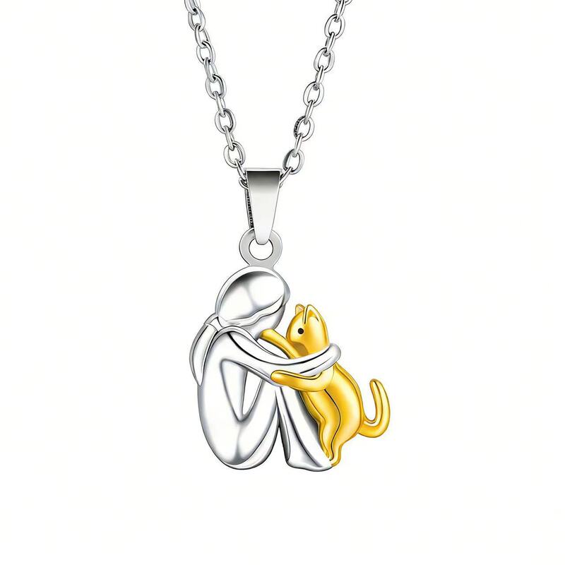 Amazon Cross-Border New Style Little Girl and Dog Hugging Pendant Necklace Simple Hug Couple Jewelry Necklace for Women Amazon Cross-Border New Style Little Girl and Dog Hugging Pendant Necklace Simple Hug Couple Jewelry Necklace for Women