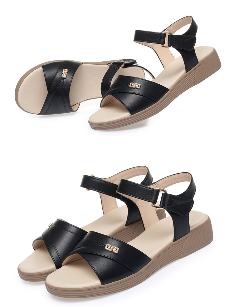 Sandal da nữ đế bệt chống trượt, quai chữ V đơn giản, thoải mái cho người lớn tuổi — Màu đen chi tiết 17