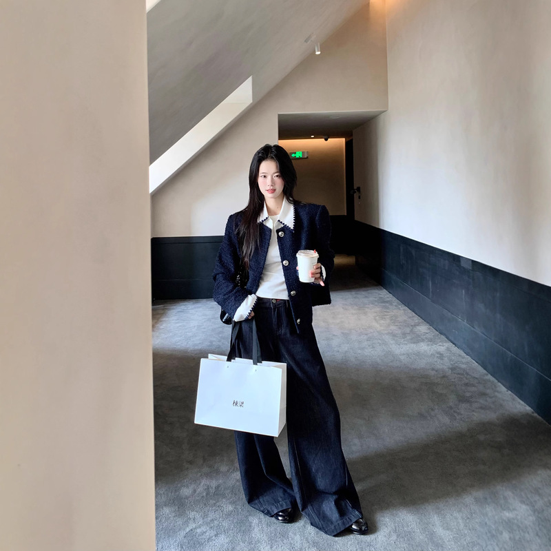 小仙倪子小香风外套女秋季超好看假两件撞色毛呢高级爆款毛呢上衣|undefined