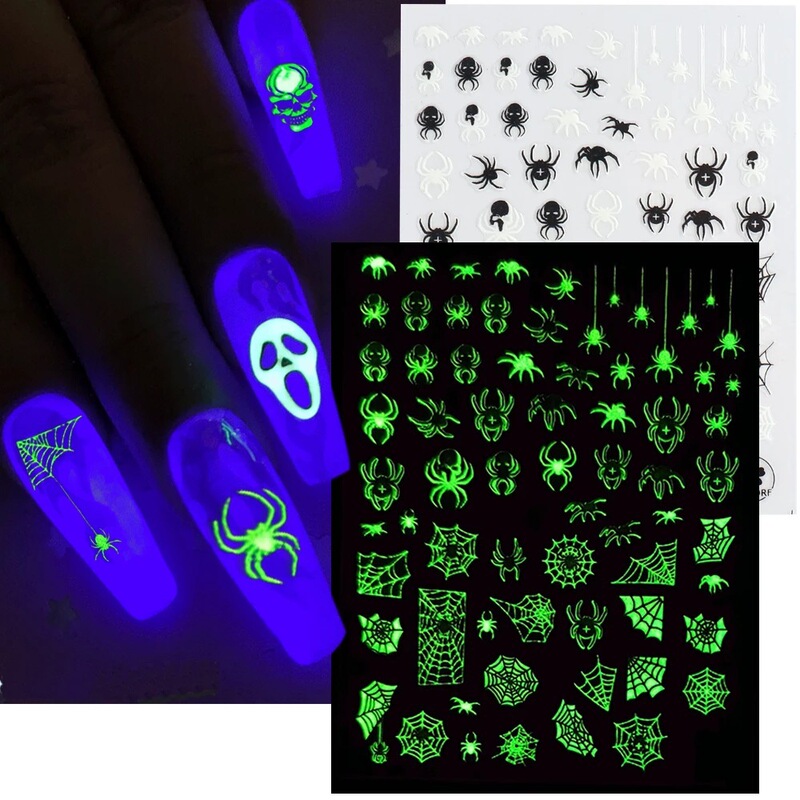 2021 New nail Art Adhesive Sticker Luminous Halloween Series Pumpkin Kid Smiley nail Decal nail