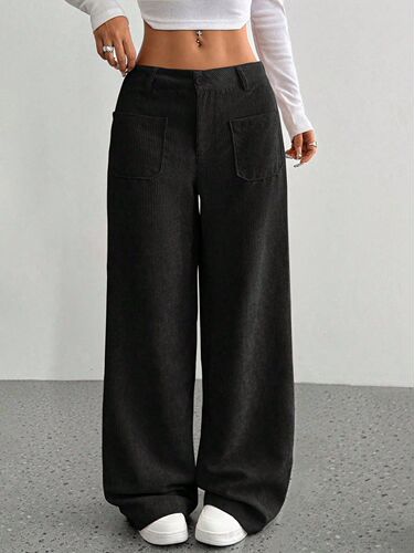 European and American casual women's clothing front and rear pockets loose solid color pockets mop floor wide leg pants casual