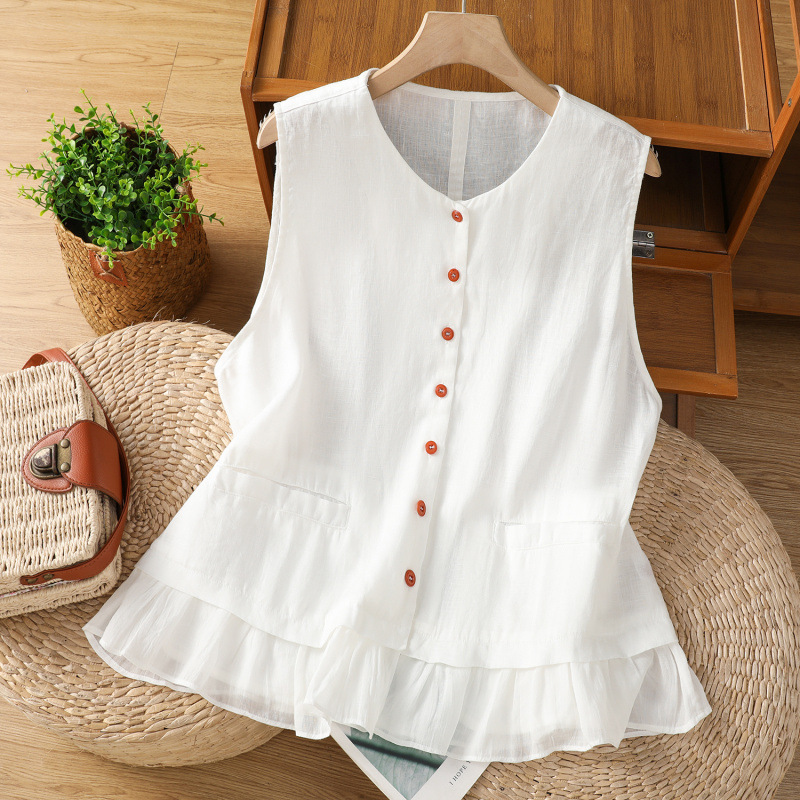 Actual Photos of the New Summer 2026 Ruffled Tank Top, Lightweight and Flowy, Layered for a Slimming Effect, Women's T-Shirt