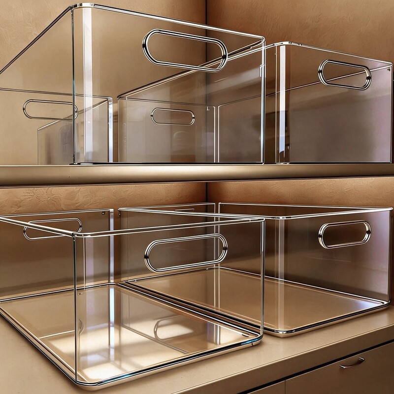 Cabinet Storage Box for Miscellaneous Items and Snacks, Acrylic Transparent Rectangular Plastic Organizer Storage Basket Suitable for A4 Paper