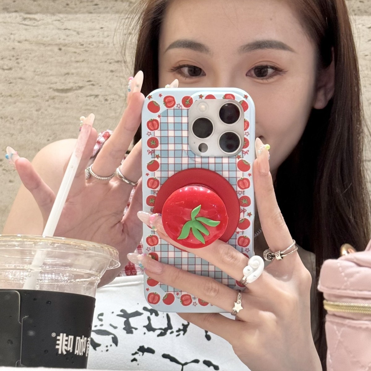 Lindo tomate fresco a cuadros azul y blanco para Apple 16ProMax funda para teléfono móvil 15Pro magnético 14/13 hembra