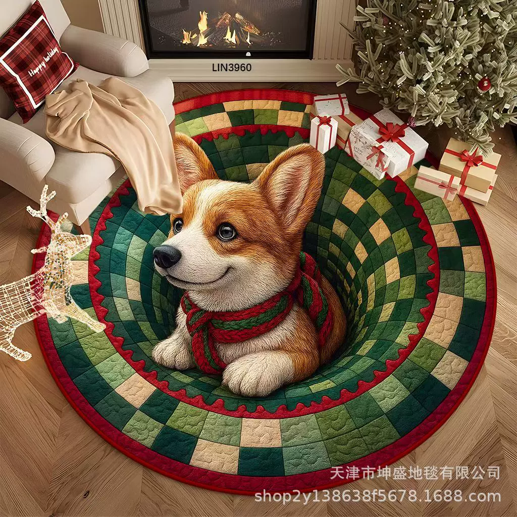 跨境美式圣诞节地毯装饰地垫圣诞圆形客厅家用水晶绒隔凉脚垫代发