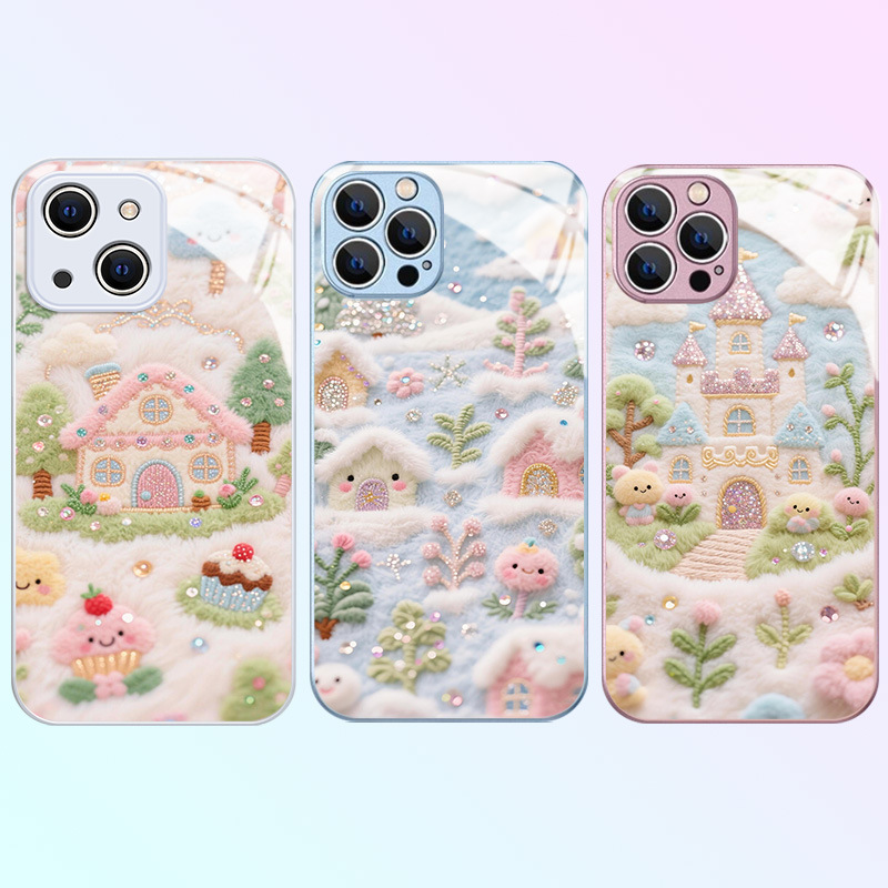 Fairy Tale Town Metal Paint Glass Case Suitable for Iphone17Promax Apple 16 Mobile Phone Case 15 New Style 14