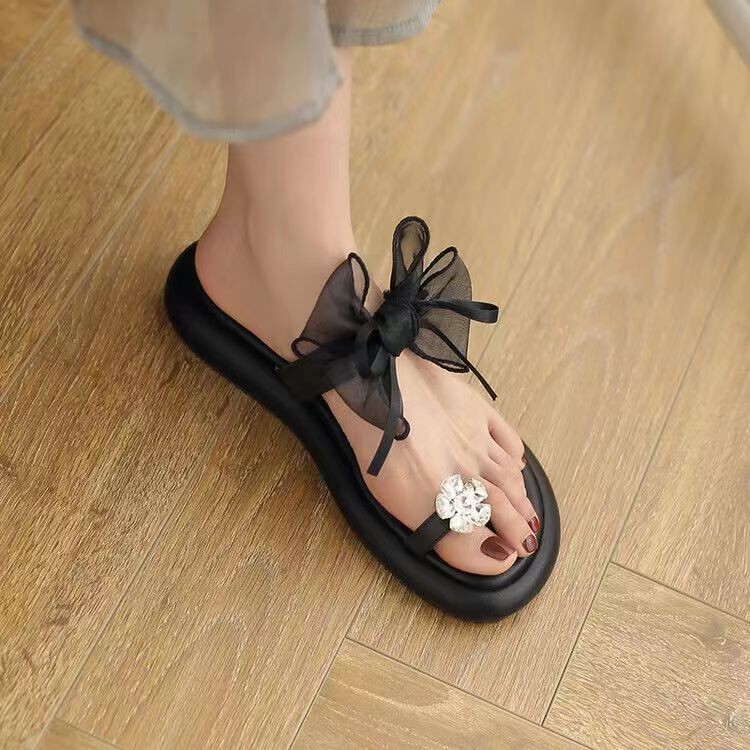 Bow Pearl Set Fashion Fairy Sandals 2025 New Women's Summer Outerwear French Design Silver Sandals