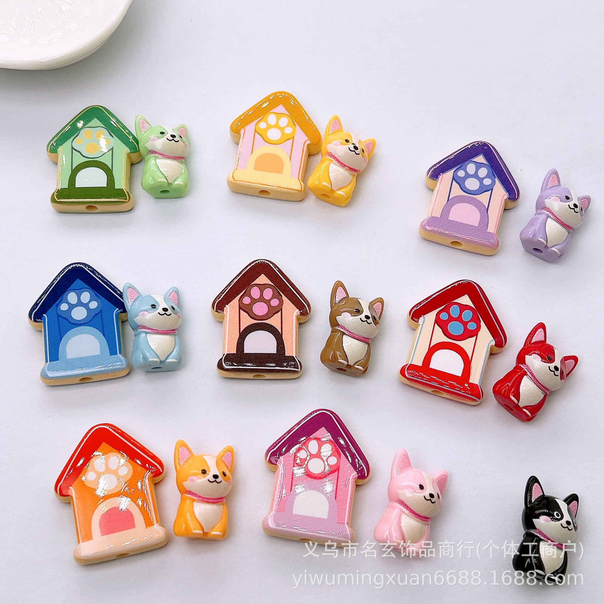 인쇄 된 3D 강아지 구슬 개집 구멍이있는 구슬 diy 휴대 전화 체인 키 체인 구슬 펜 쥬얼리 액세서리